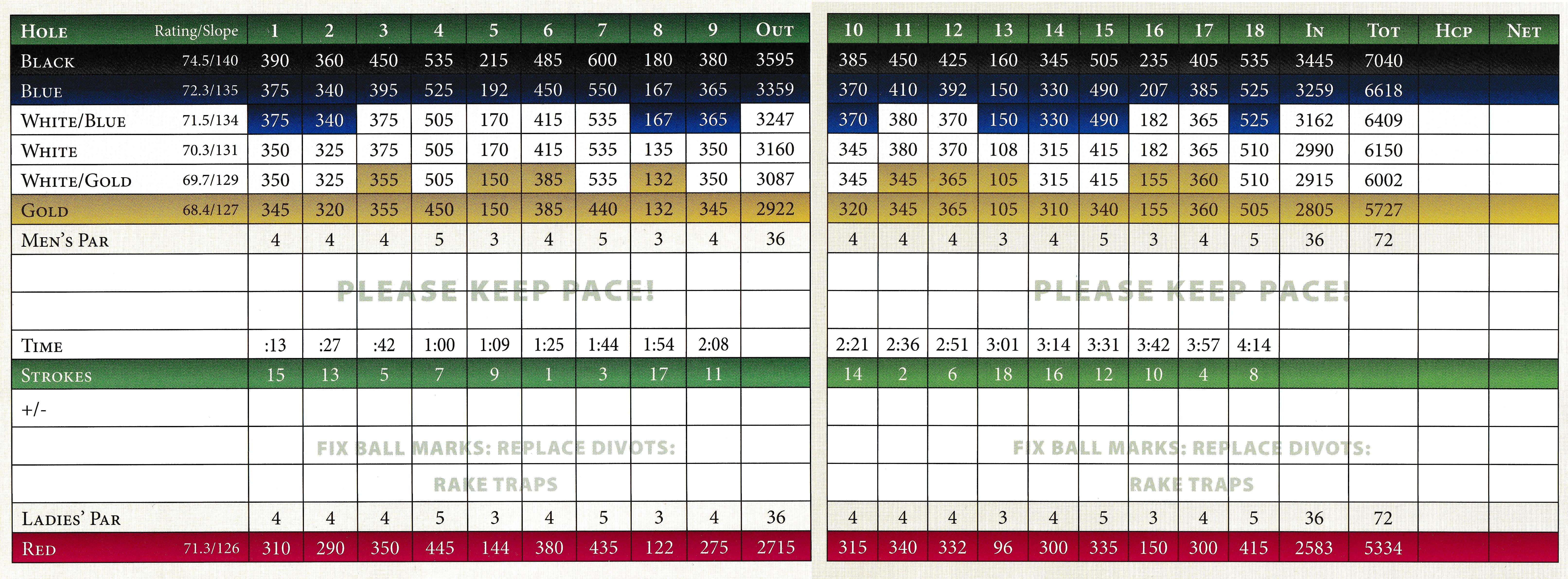 Mercer Oaks Golf Course - West Course Scorecard
